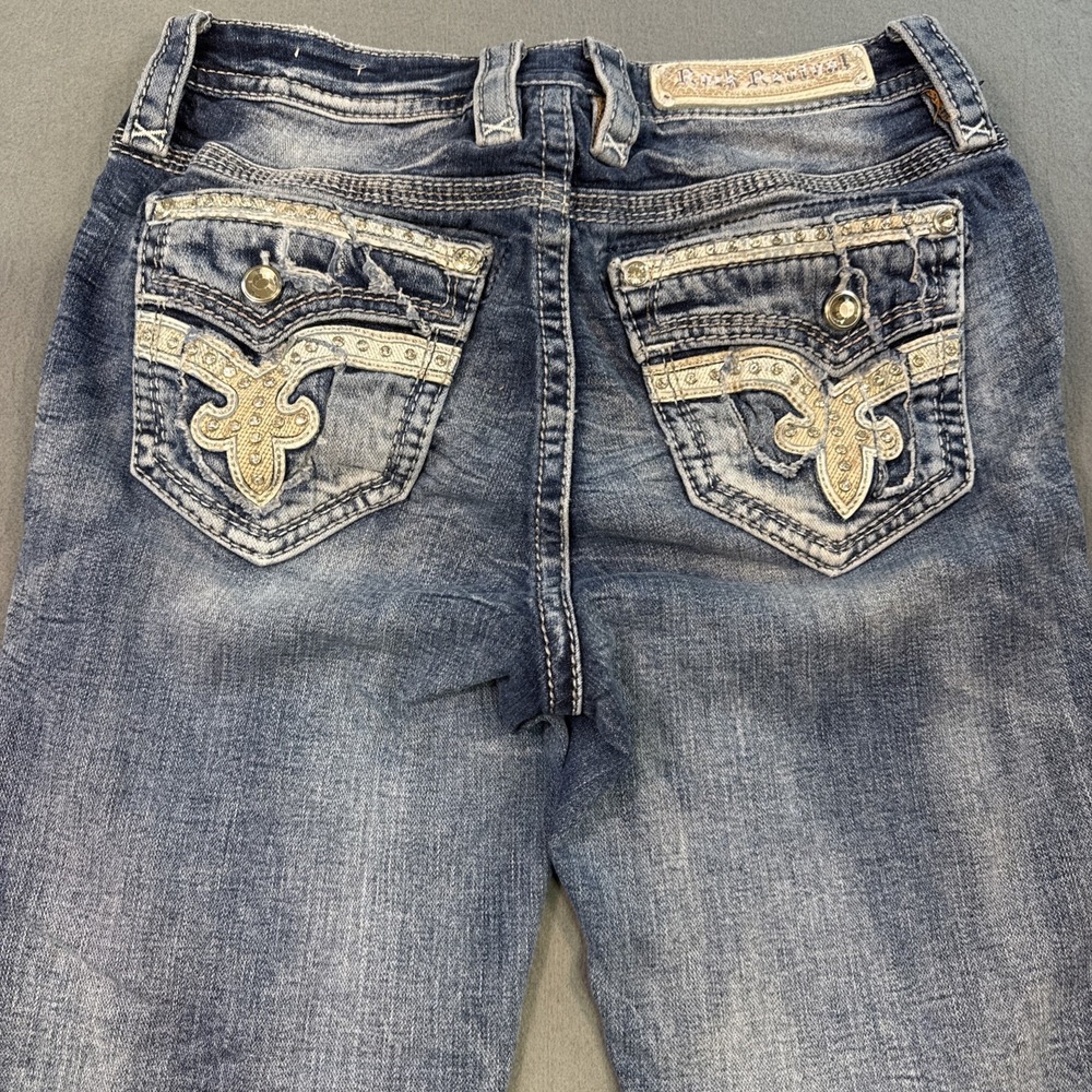 Rock Revival Arjean  Ankle Skinny Jeans 28x25 Embellished THICK STITCH WHISKERS